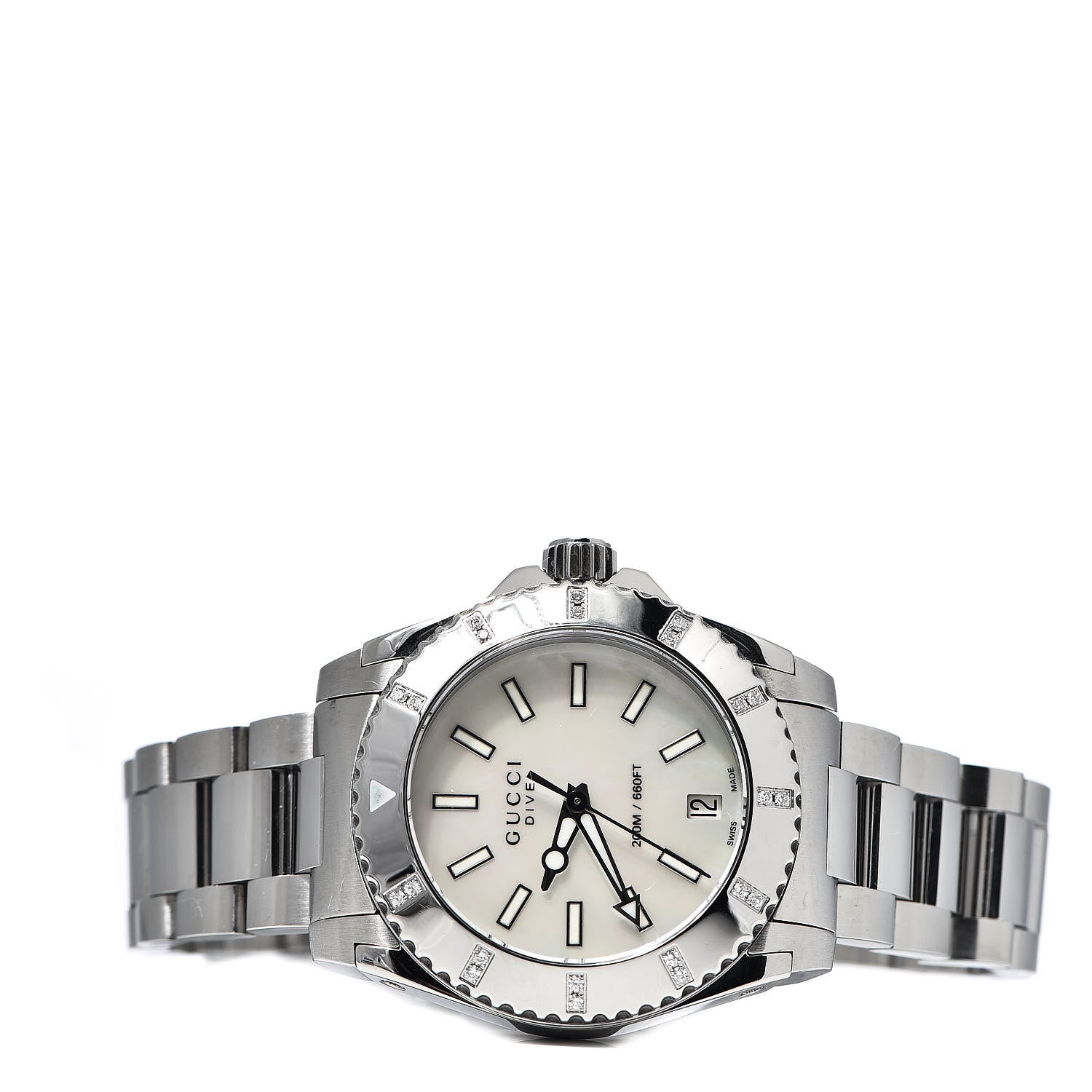 Gucci Stainless Steel Diamond Mother of Pearl 32mm Dive Quartz Watch 3 of 8