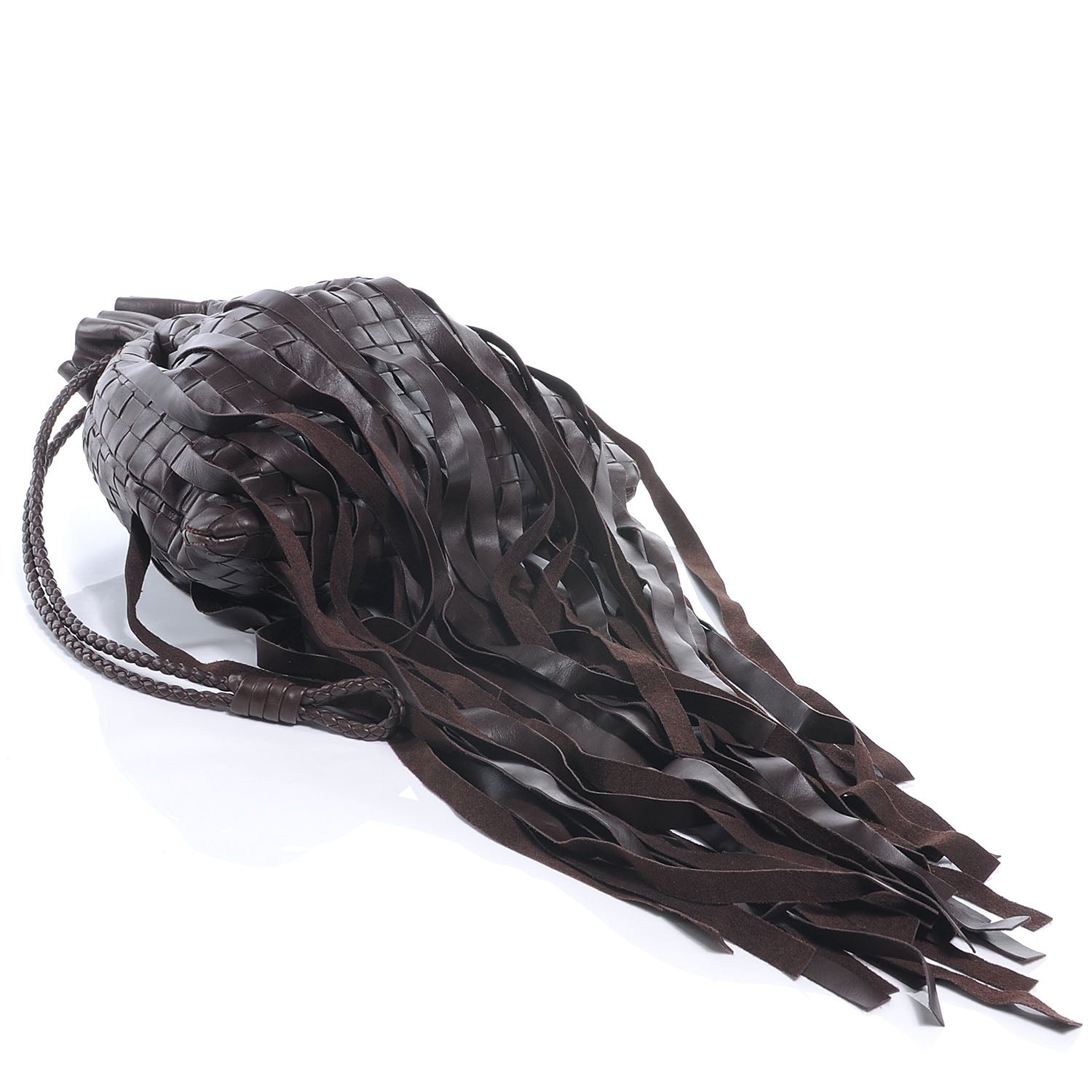 Bottega Veneta Lambskin Intrecciato Drawstring Fringe Pochette Brown 4 of 7