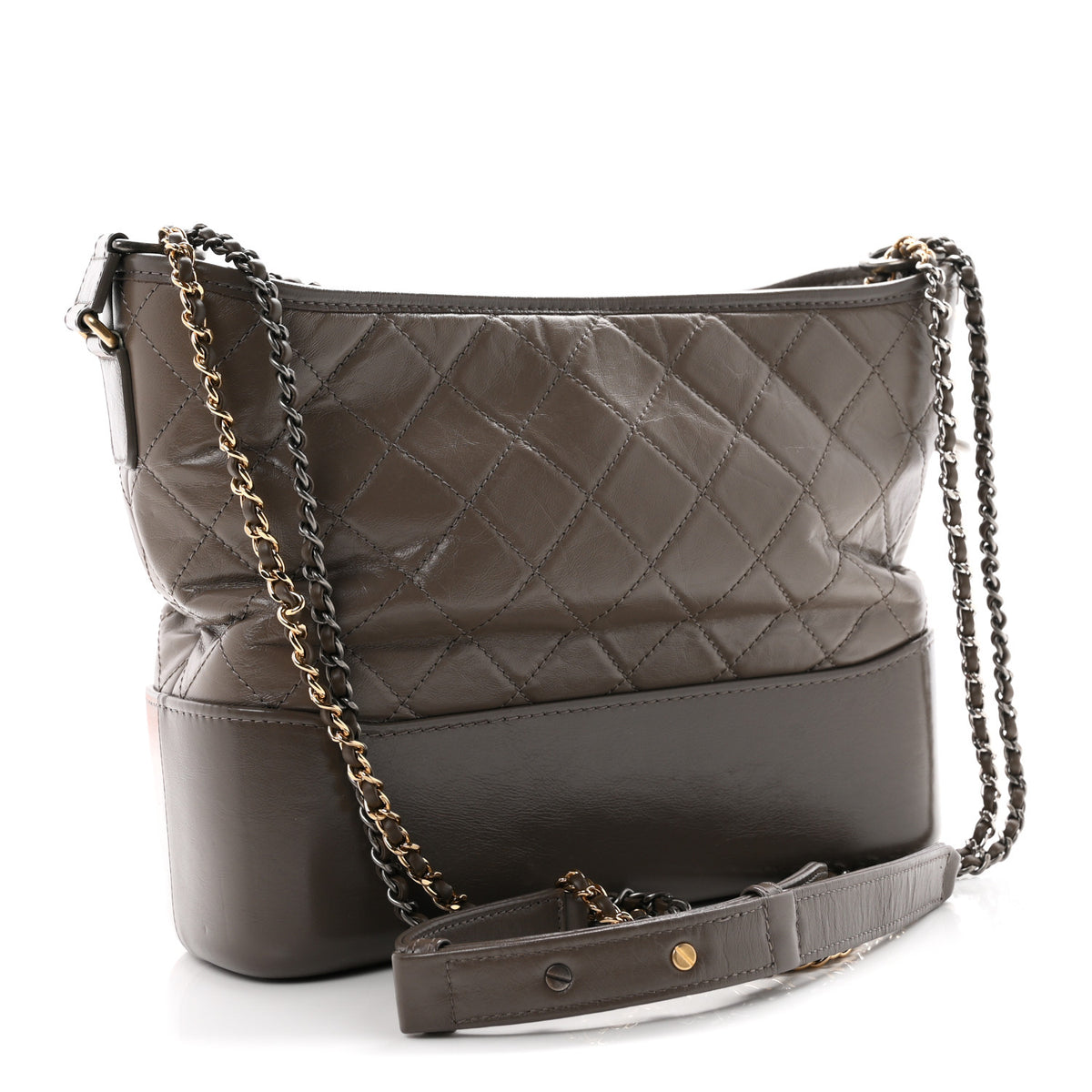 Aged Calfskin Quilted Medium Gabrielle Hobo Grey