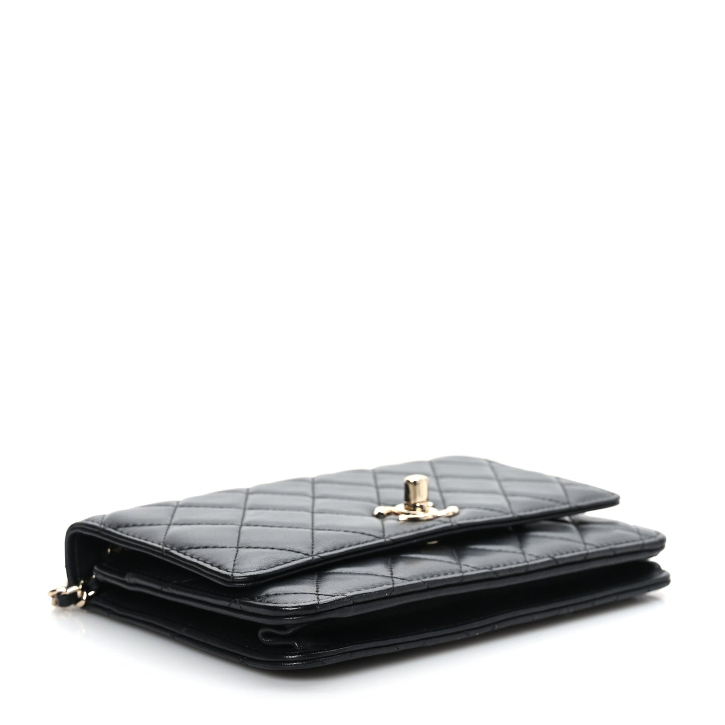 Lambskin Quilted Trendy CC Wallet On Chain WOC Black