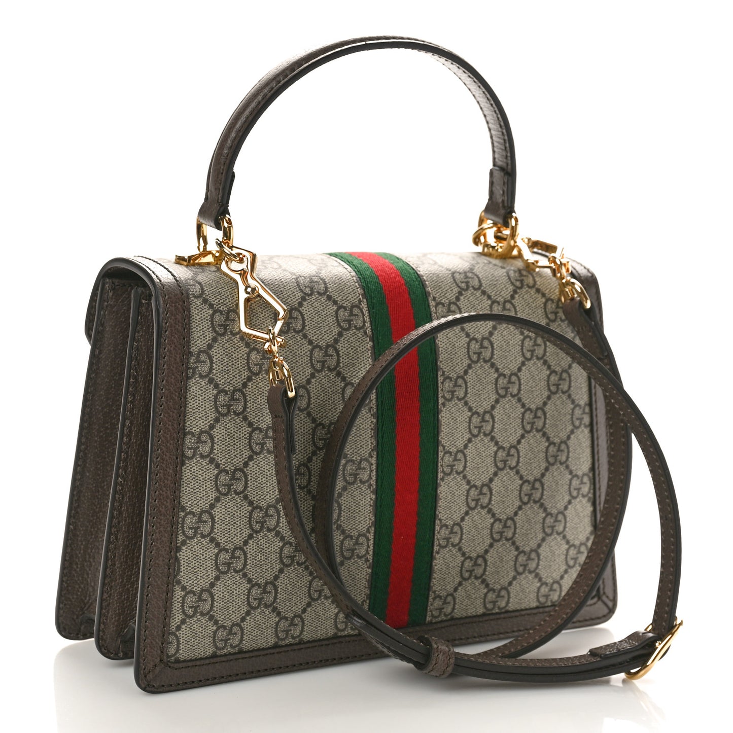 GG Supreme Monogram Textured Dollar Calfskin Web Small Ophidia Padlock Top Handle Bag Beige Ebony New Acero