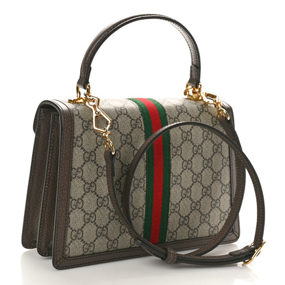 Gucci GG Supreme Monogram Textured Dollar Calfskin Web Small Ophidia Padlock Top Handle Bag Beige Ebony New Acero 2 of 10