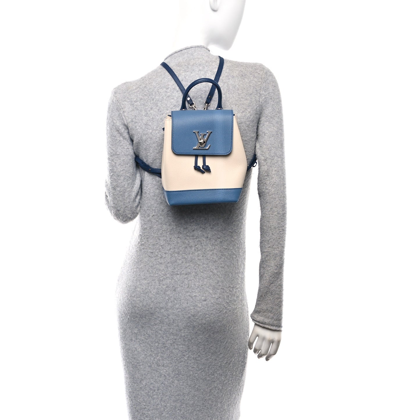 Calfskin Lockme Mini Backpack Blue Jean Creme