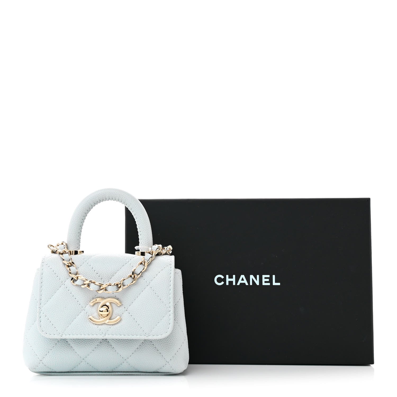 Chanel Caviar Quilted Nano Coco Handle Clutch With Chain Light Blue 11 of 11