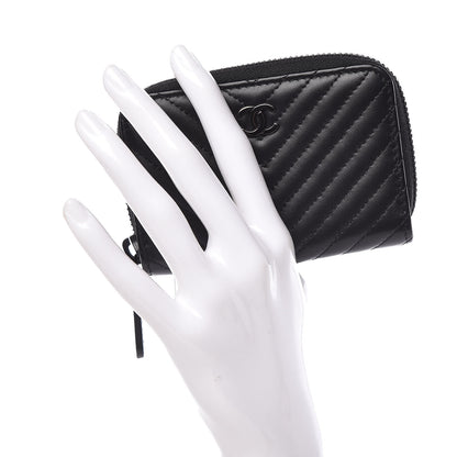 Chanel Lambskin Chevron Quilted Zip Around Coin Purse So Black 2 of 8