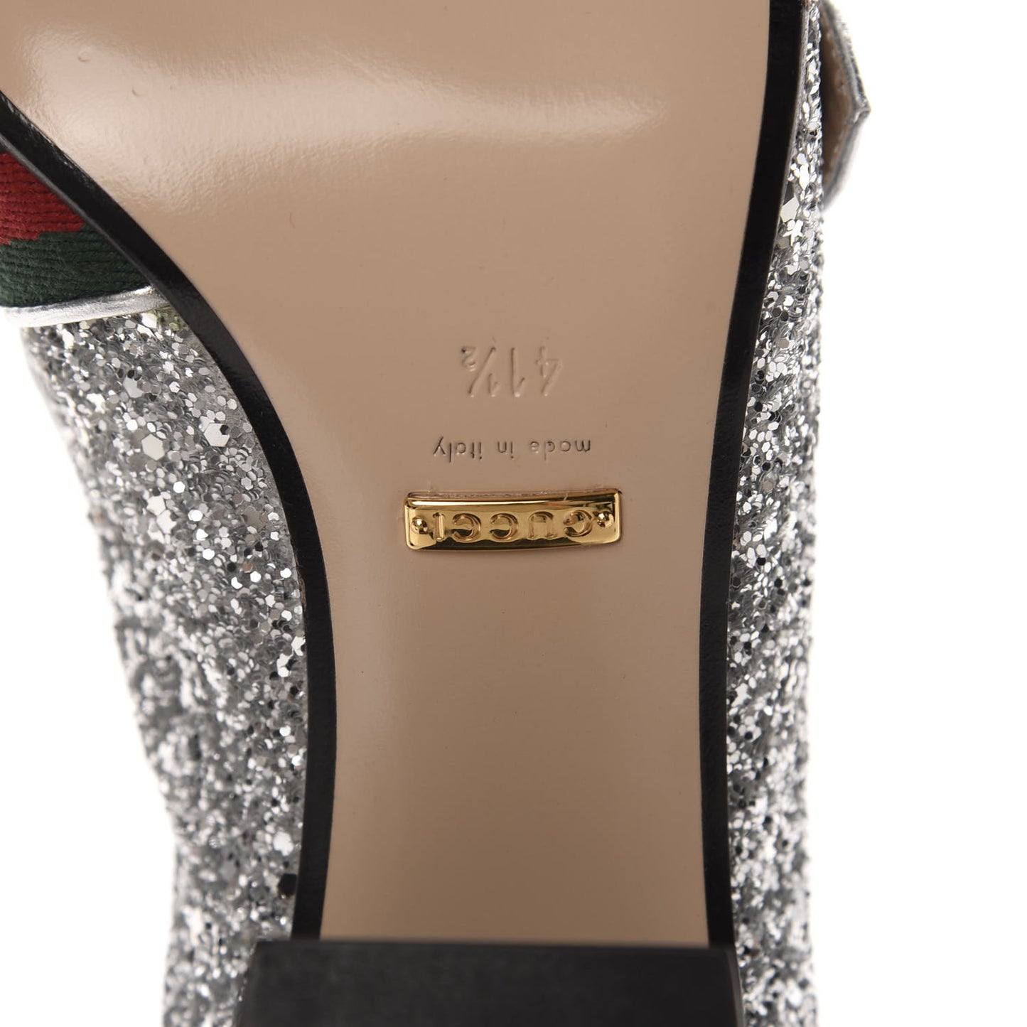 Glitter Nappa Web Peyton 75mm Loafer Pumps 41.5 Argento