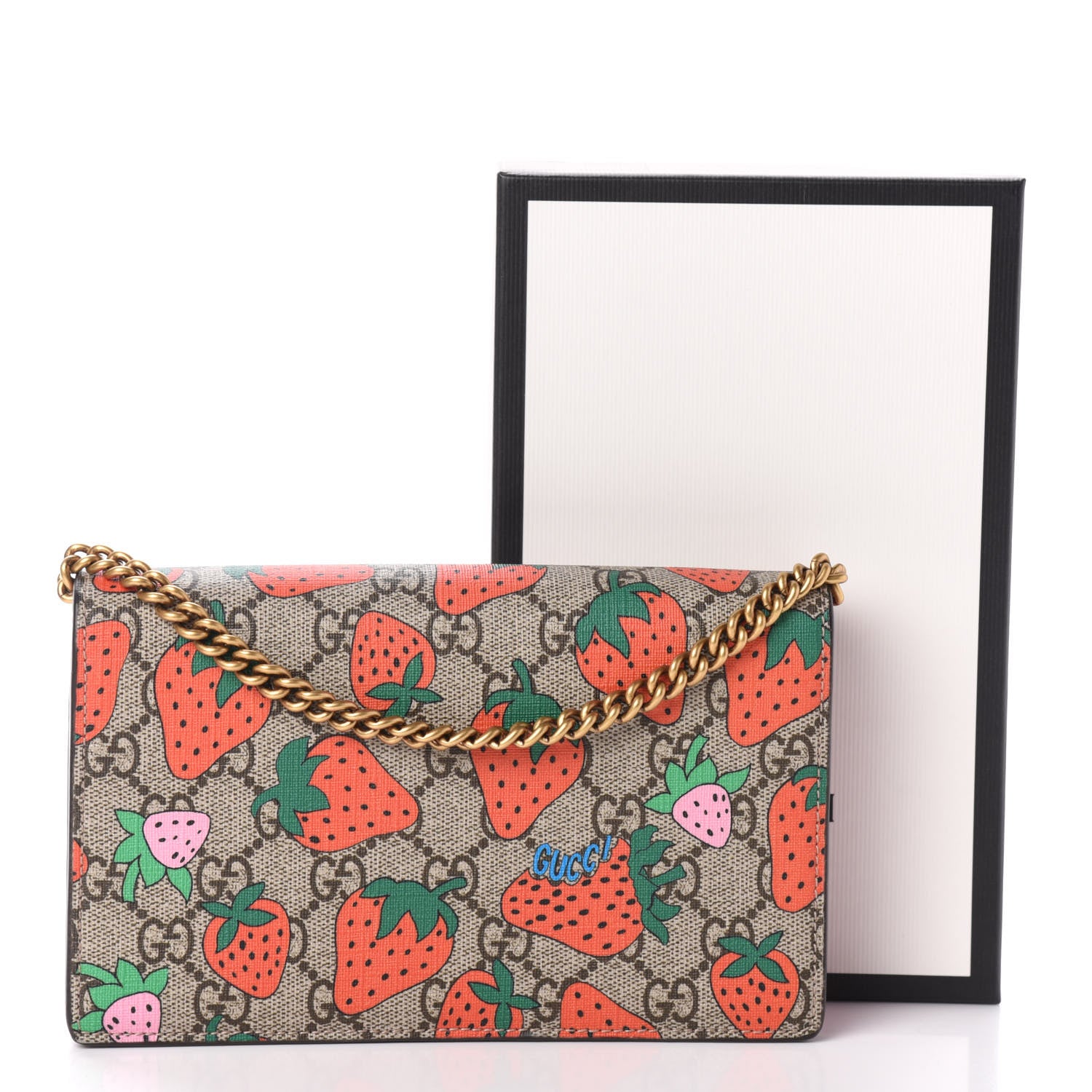 Gucci GG Supreme Monogram Strawberry Chain Wallet 9 of 9