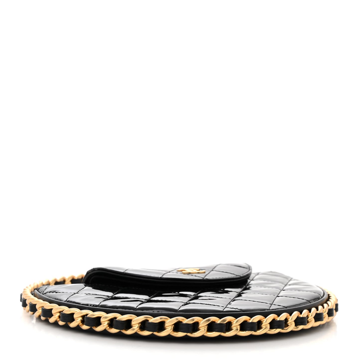 Patent Calfskin Quilted Chain Hoop Bag Black