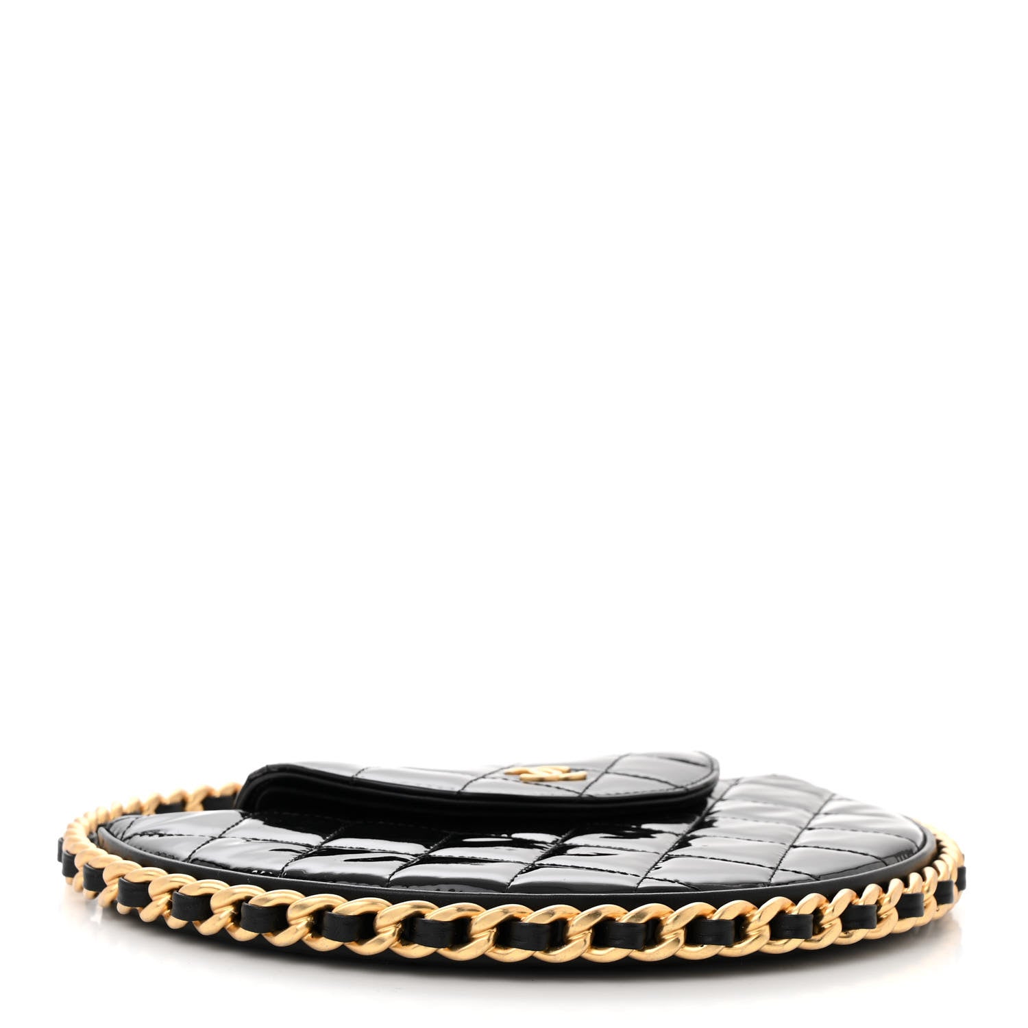 Chanel Patent Calfskin Quilted Chain Hoop Bag Black 4 of 10