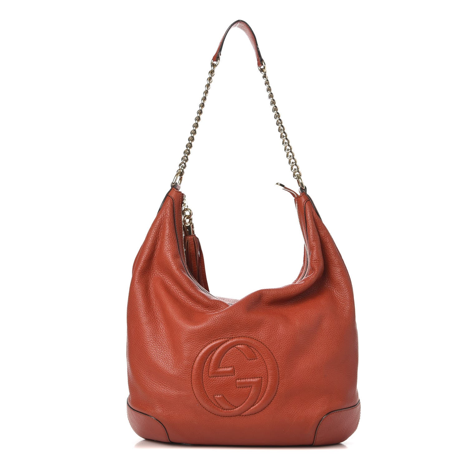 Gucci Pebbled Calfskin Medium Soho Chain Hobo Sun Orange 1 of 11