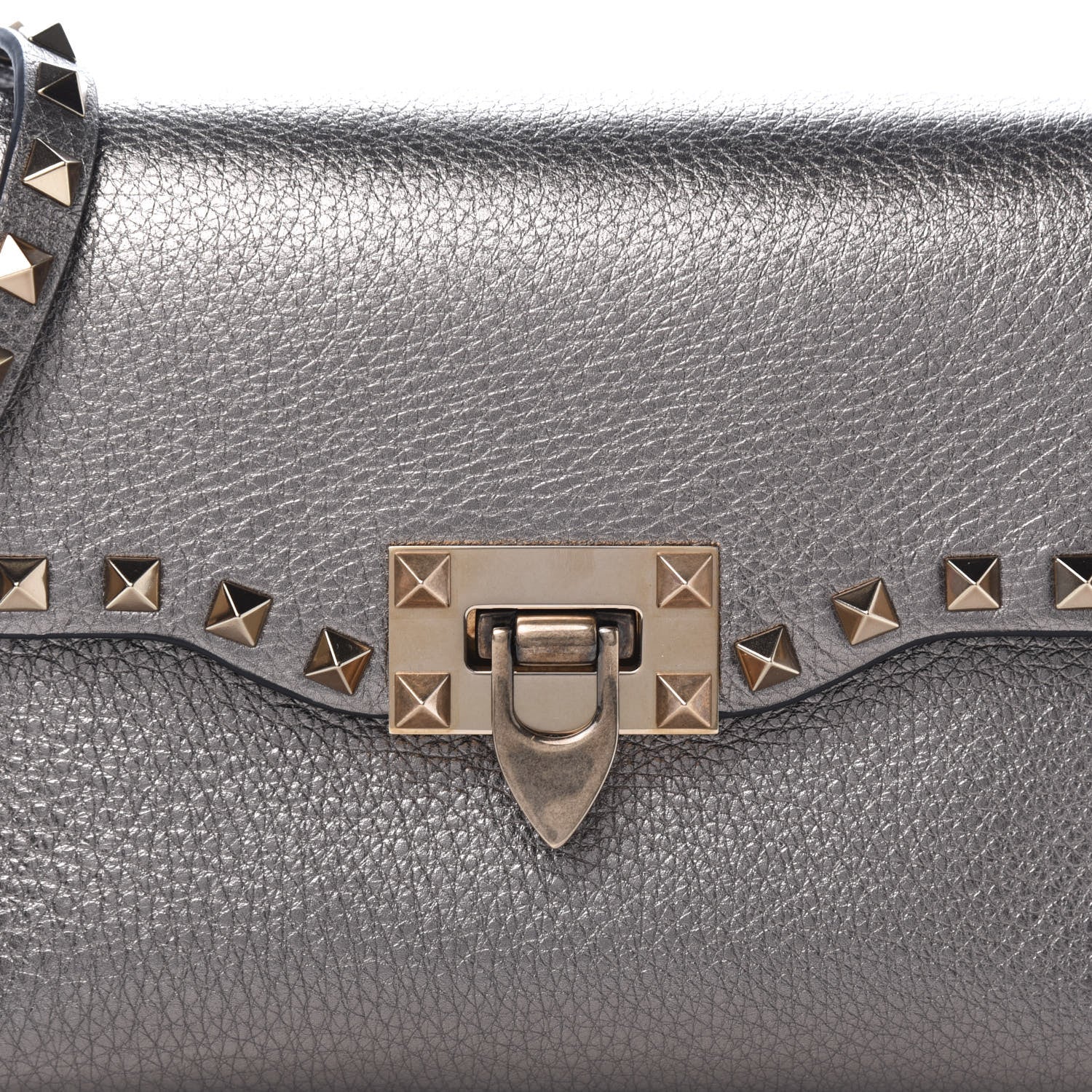 Valentino Garavani Metallic Pebbled Calfskin Medium Rockstud Flip Lock Crossbody Bag Sasso 9 of 9