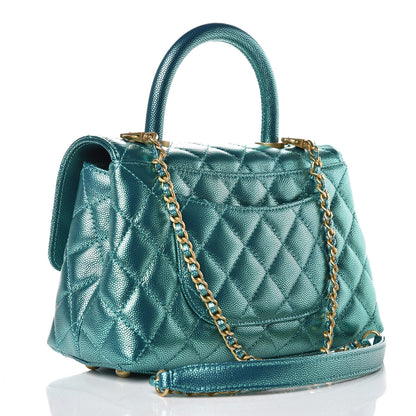 Chanel Metallic Caviar Quilted Mini Coco Handle Flap Blue 3 of 9