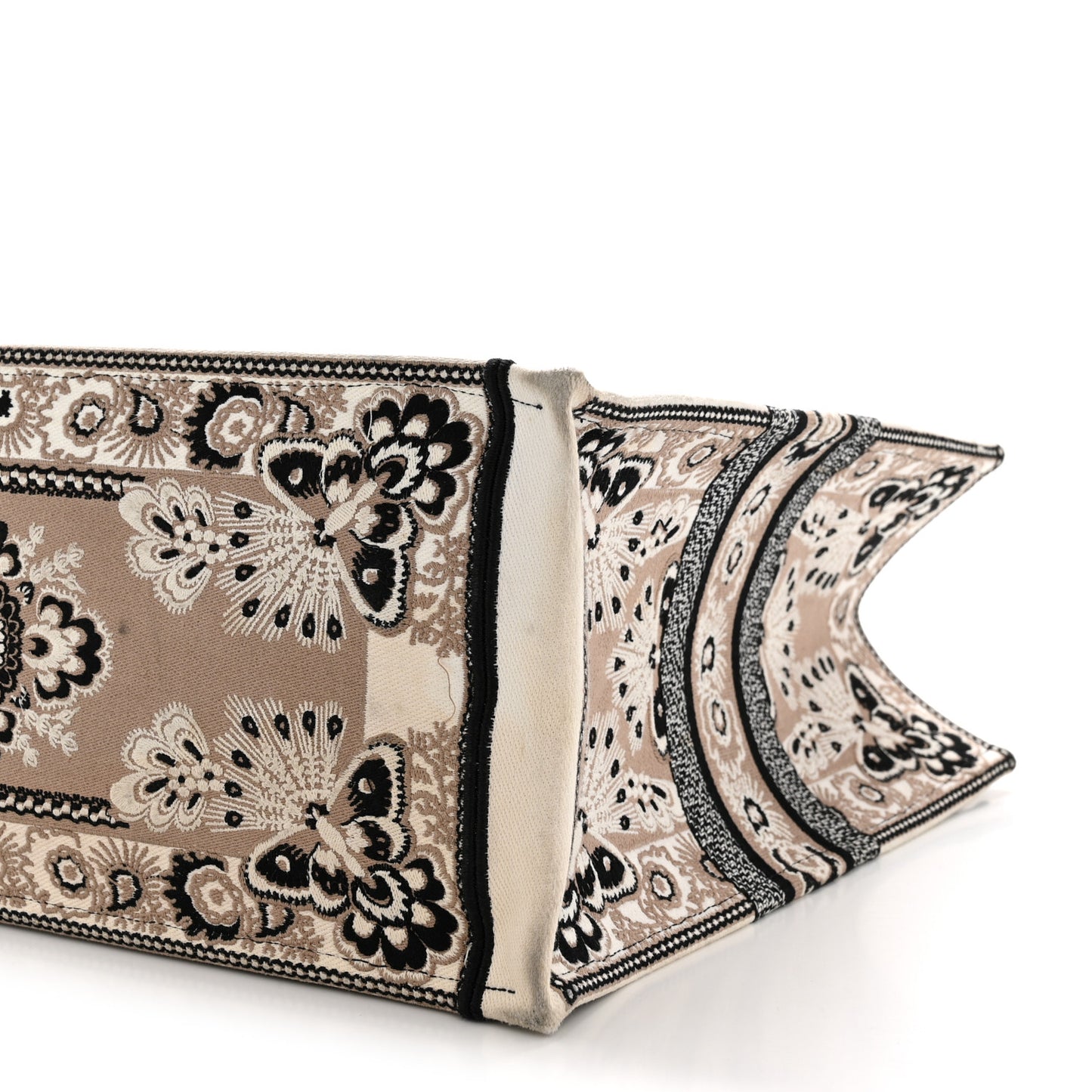 Canvas Embroidered Large Butterfly Bandana Book Tote Beige Multicolor