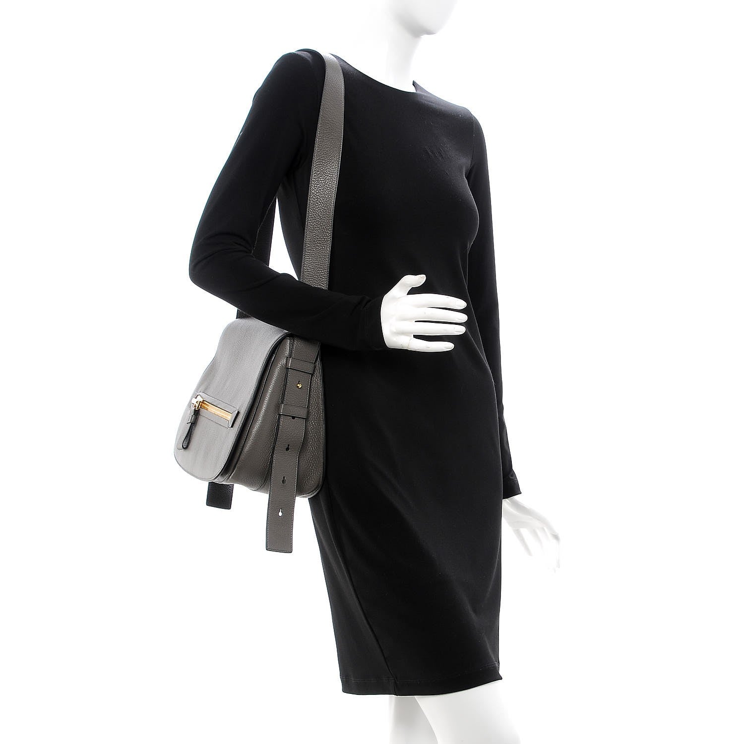 Tom Ford Grained Calfskin Soft Jennifer Saddle Bag Graphite 3 of 7