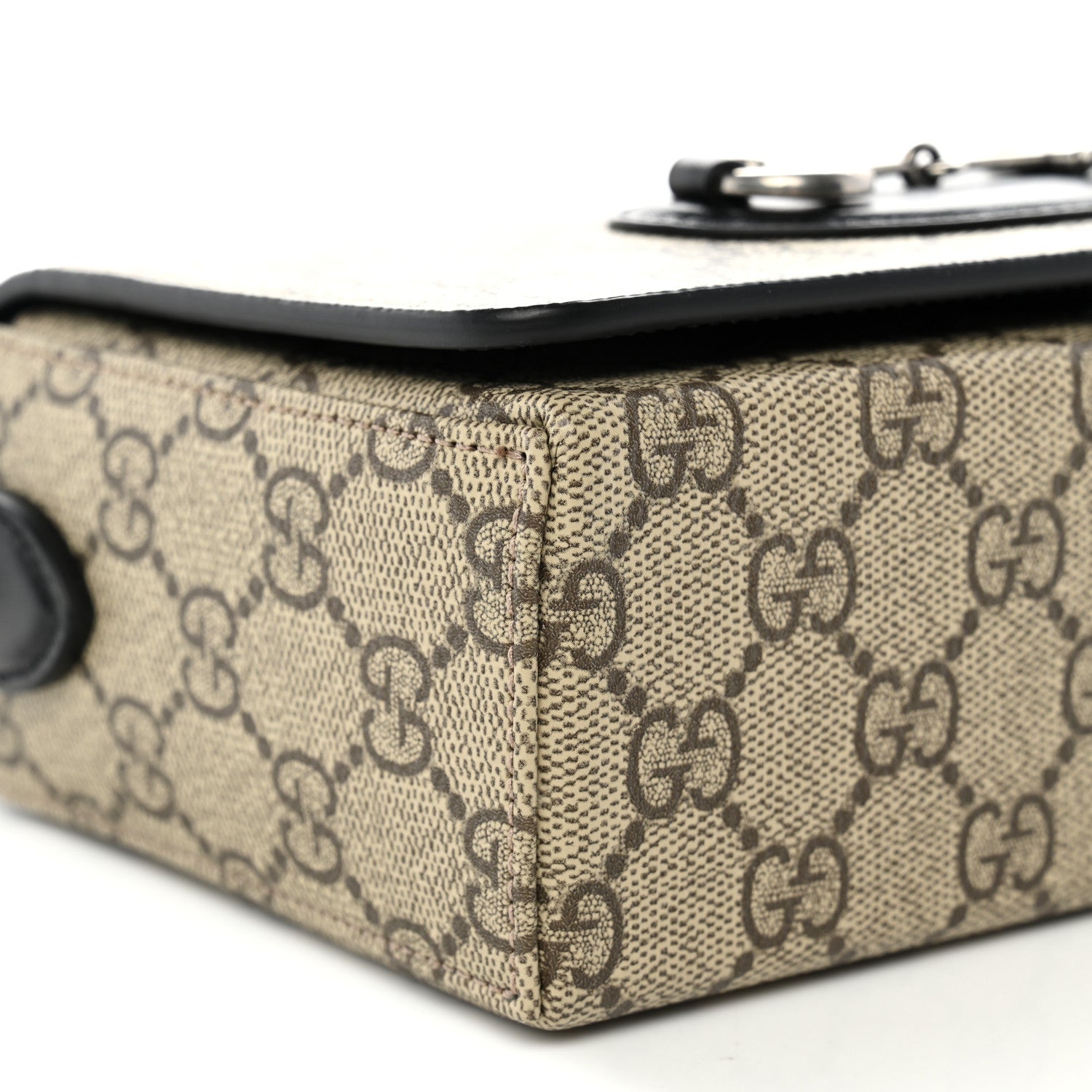Gucci GG Supreme Monogram Mini Horsebit 1955 Shoulder Bag Beige Ebony Black 9 of 10