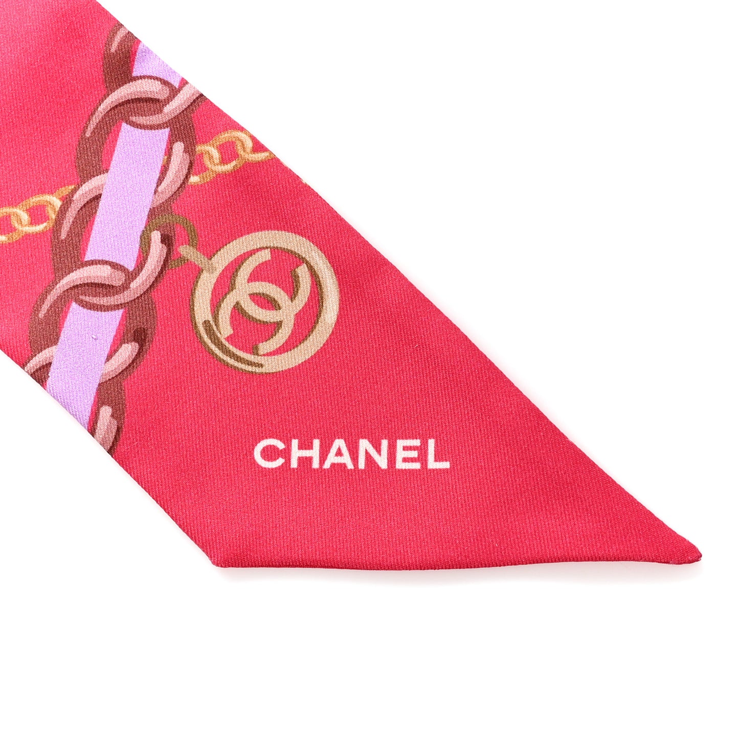 Silk Pearl CC Chain Slim Bandeau Scarf Red