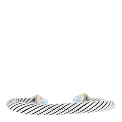 David Yurman Sterling Silver 14K Yellow Gold Blue Topaz 7mm Cable Classics Bracelet 2 of 3