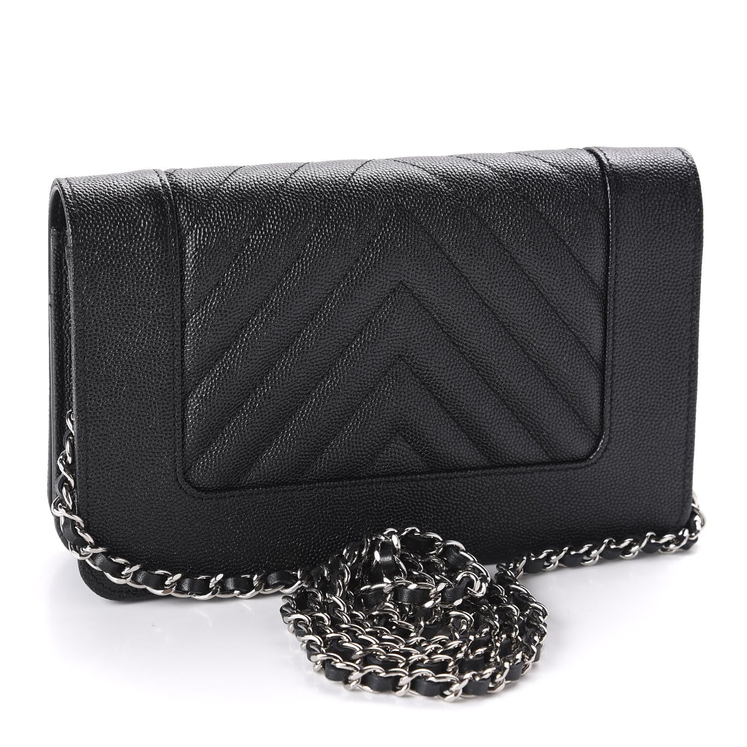 Chanel Caviar Chevron Quilted Vintage Mademoiselle Wallet On Chain WOC Black 3 of 12