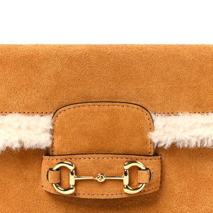 Gucci Suede Shearling Horsebit Mini 1955 Shoulder Bag Honey Beige Milk 9 of 11