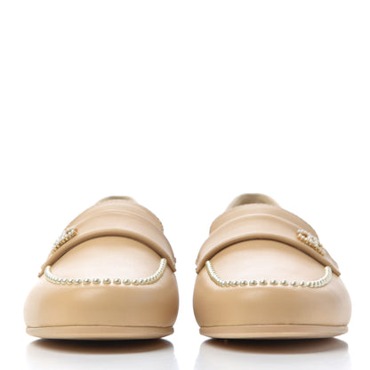 Chanel Calfskin Pearl CC Loafers 37.5 Beige 2 of 9