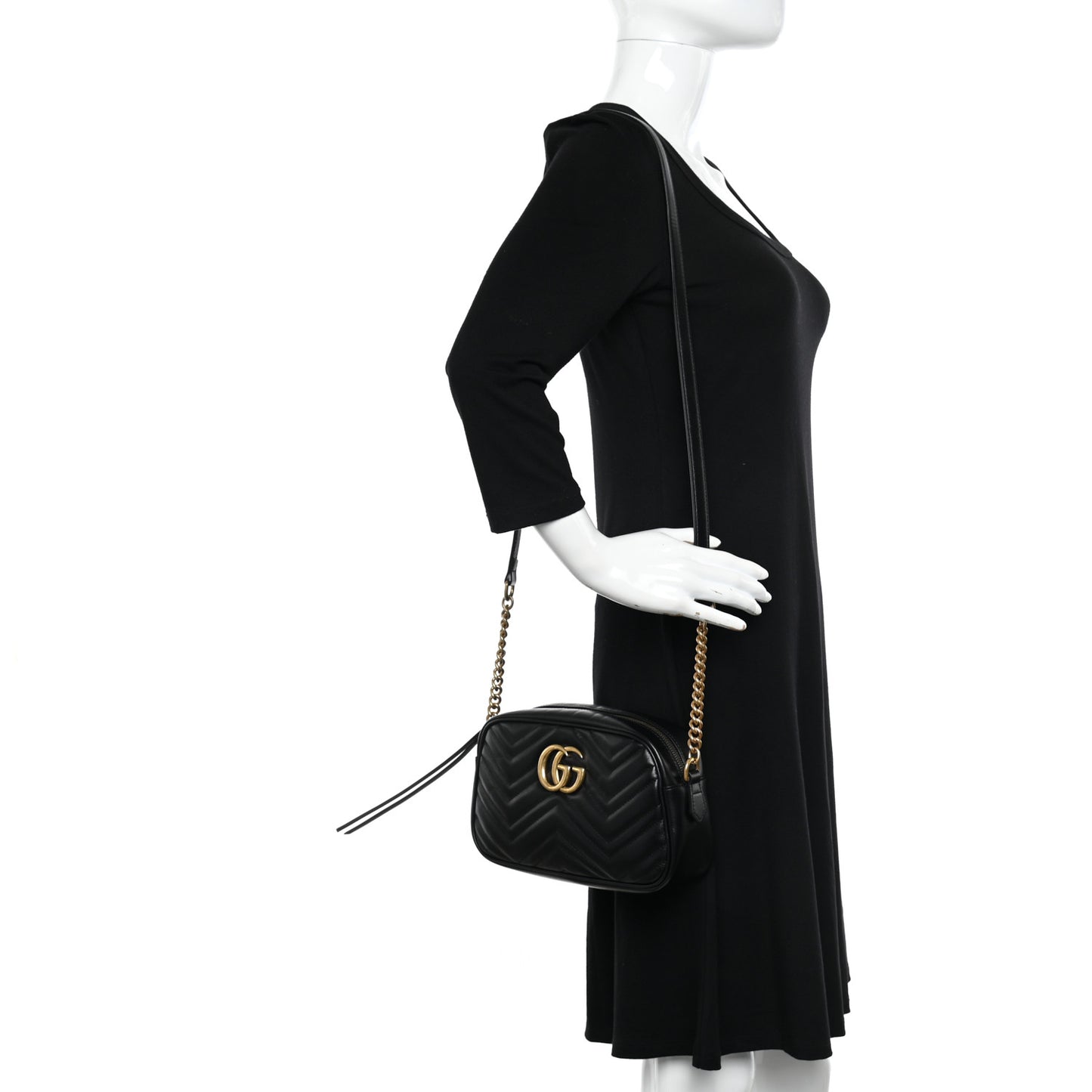 Calfskin Matelasse Small GG Marmont Chain Shoulder Bag Black