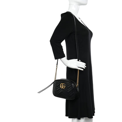 Gucci Calfskin Matelasse Small GG Marmont Chain Shoulder Bag Black 2 of 10
