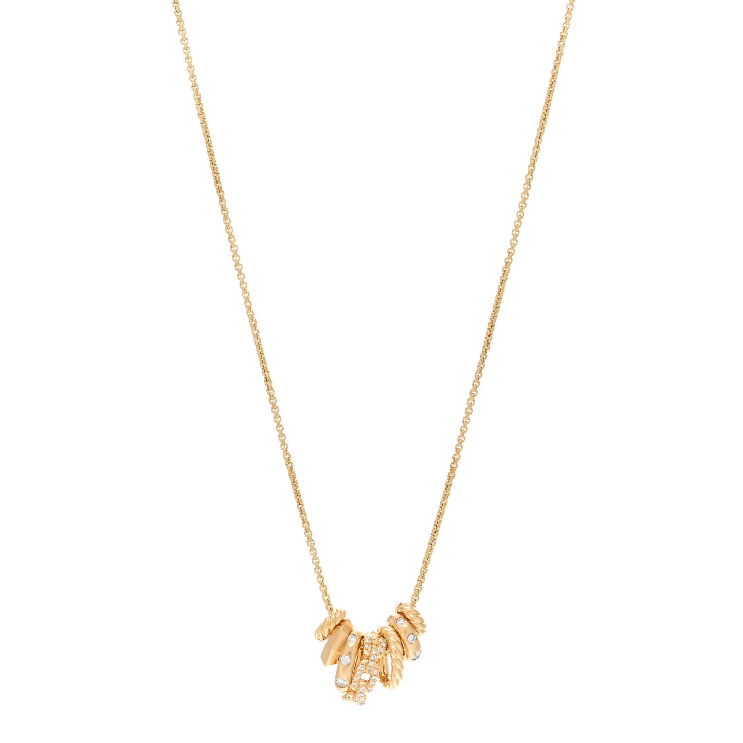 18K Yellow Gold Diamond Stax Rondelle Pendant Necklace
