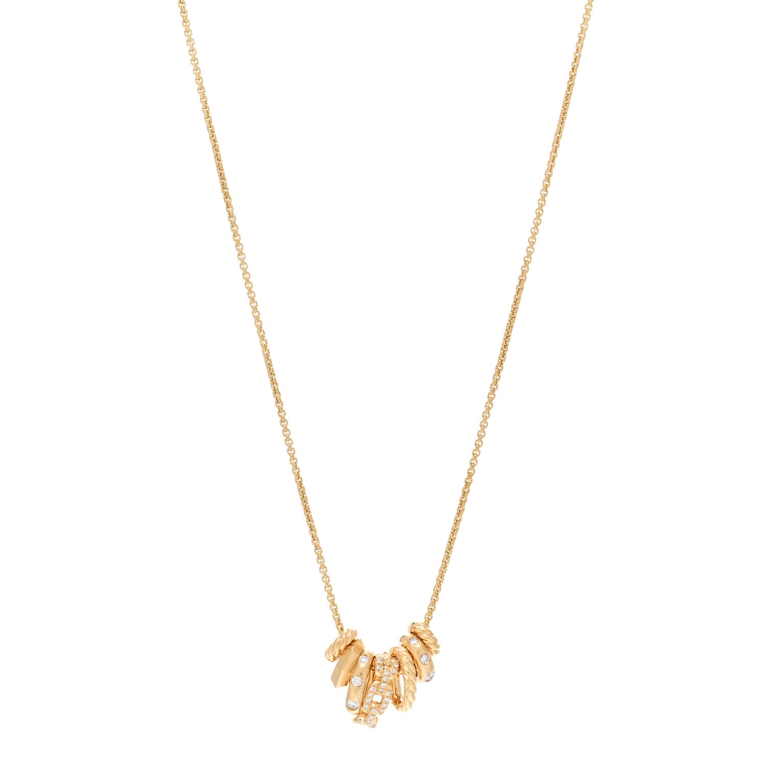 David Yurman 18K Yellow Gold Diamond Stax Rondelle Pendant Necklace 1 of 4