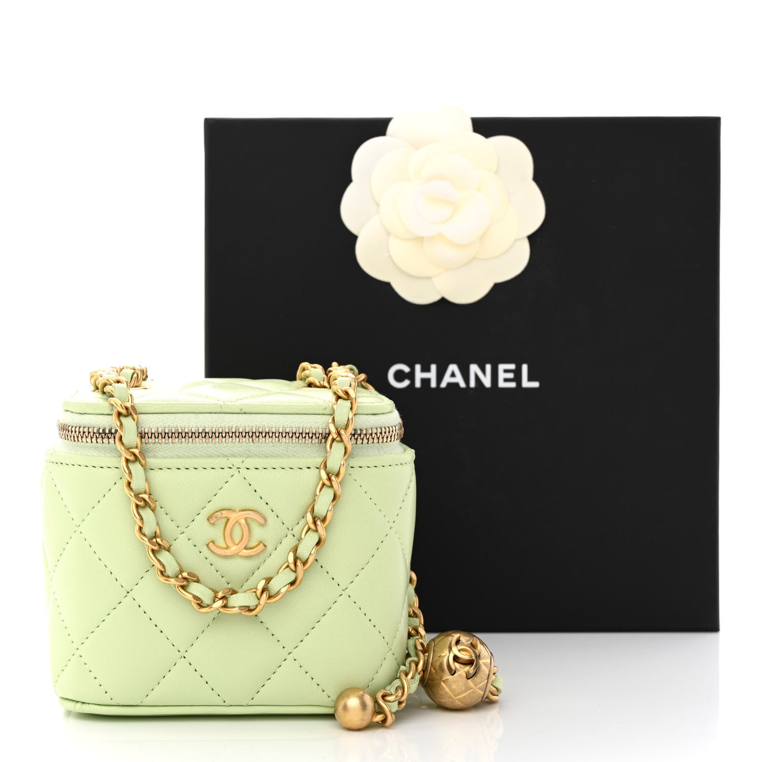 Chanel Lambskin Quilted Pearl Crush Mini Vanity Case With Chain Light Green 13 of 13