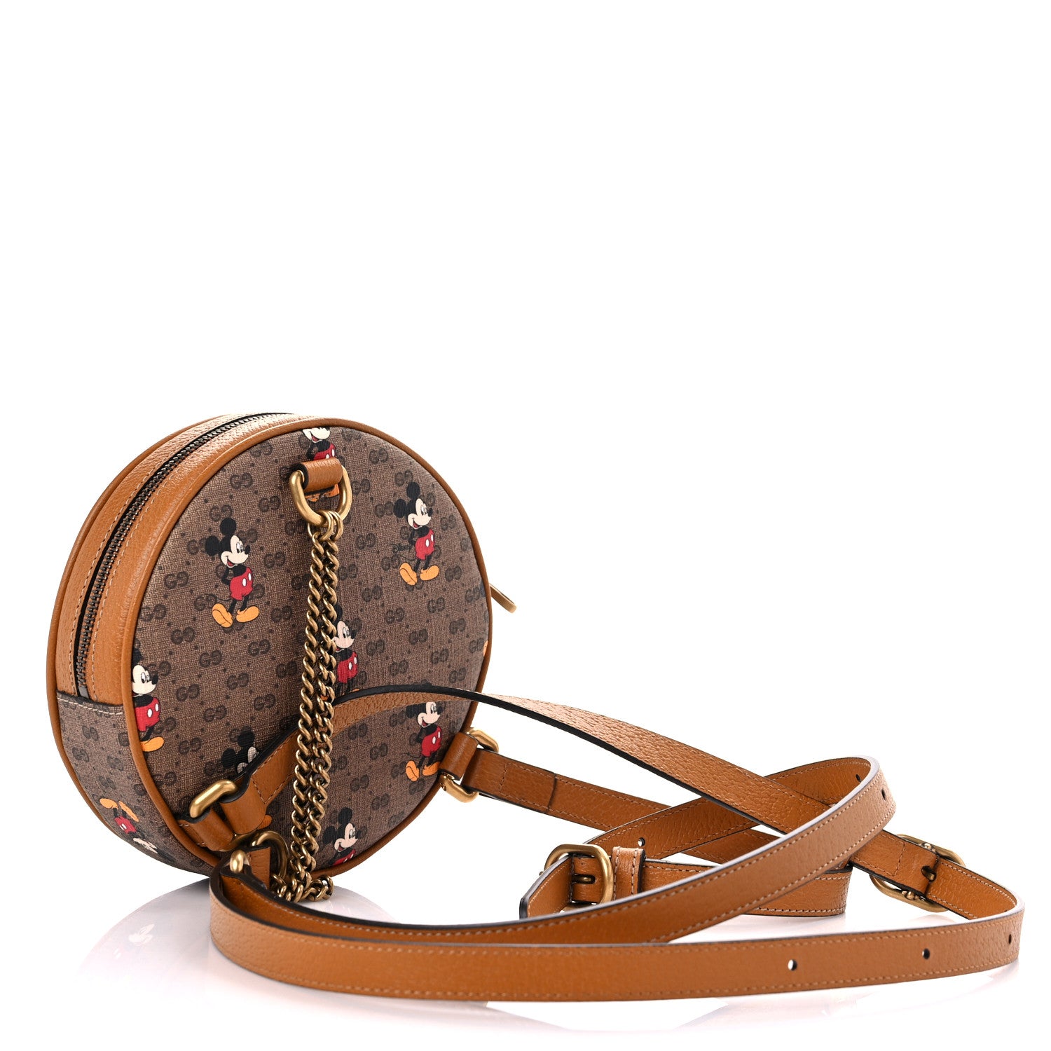 Gucci X DISNEY Mini Vintage GG Supreme Monogram Mickey Mouse Round Backpack Beige Vintage Sun Oil 3 of 10