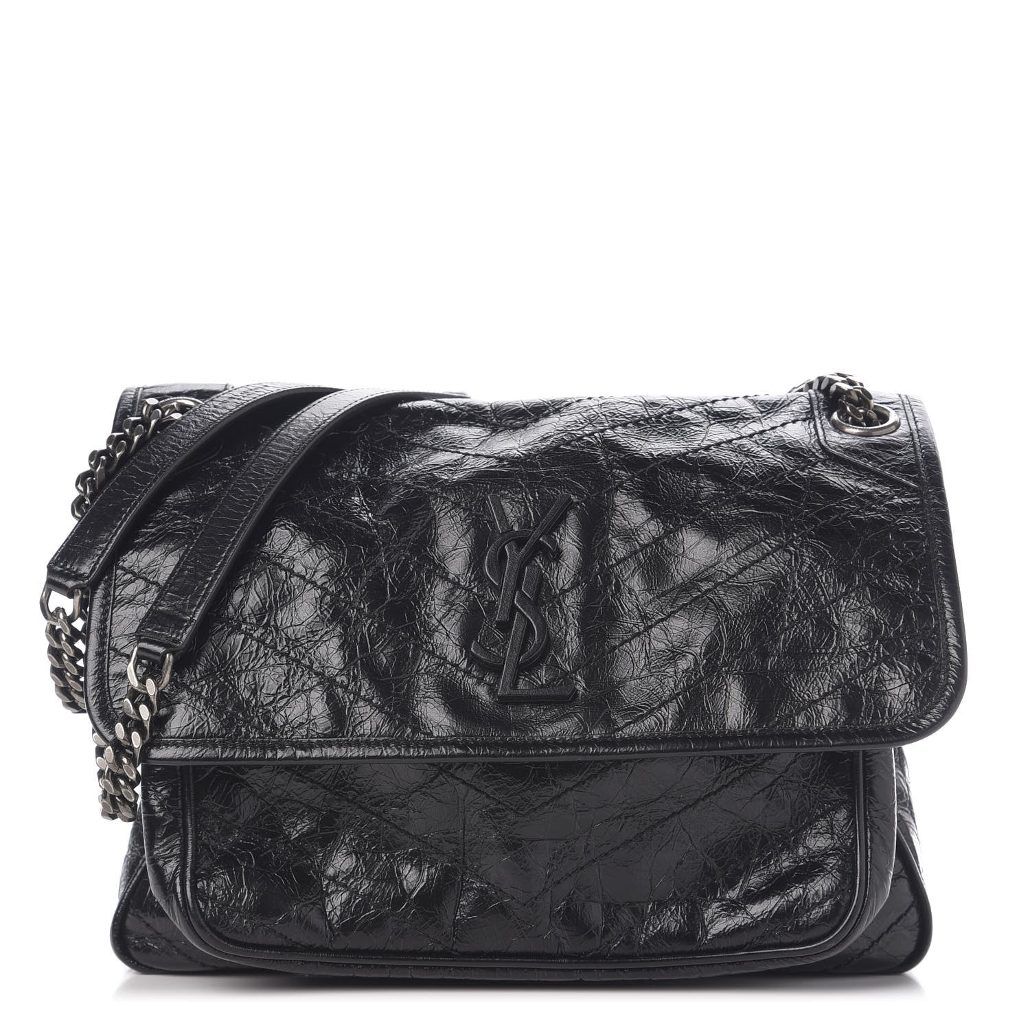 Saint Laurent Crinkled Calfskin Matelasse Monogram Medium Niki Chain Satchel Black 1 of 9