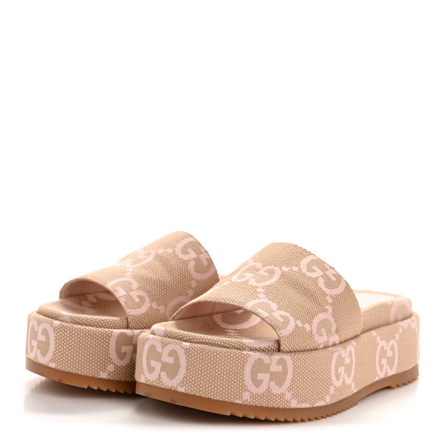 Monogram Jumbo GG Angelina Platform 55mm Slide Sandals 37.5 Beige Perfect Pink