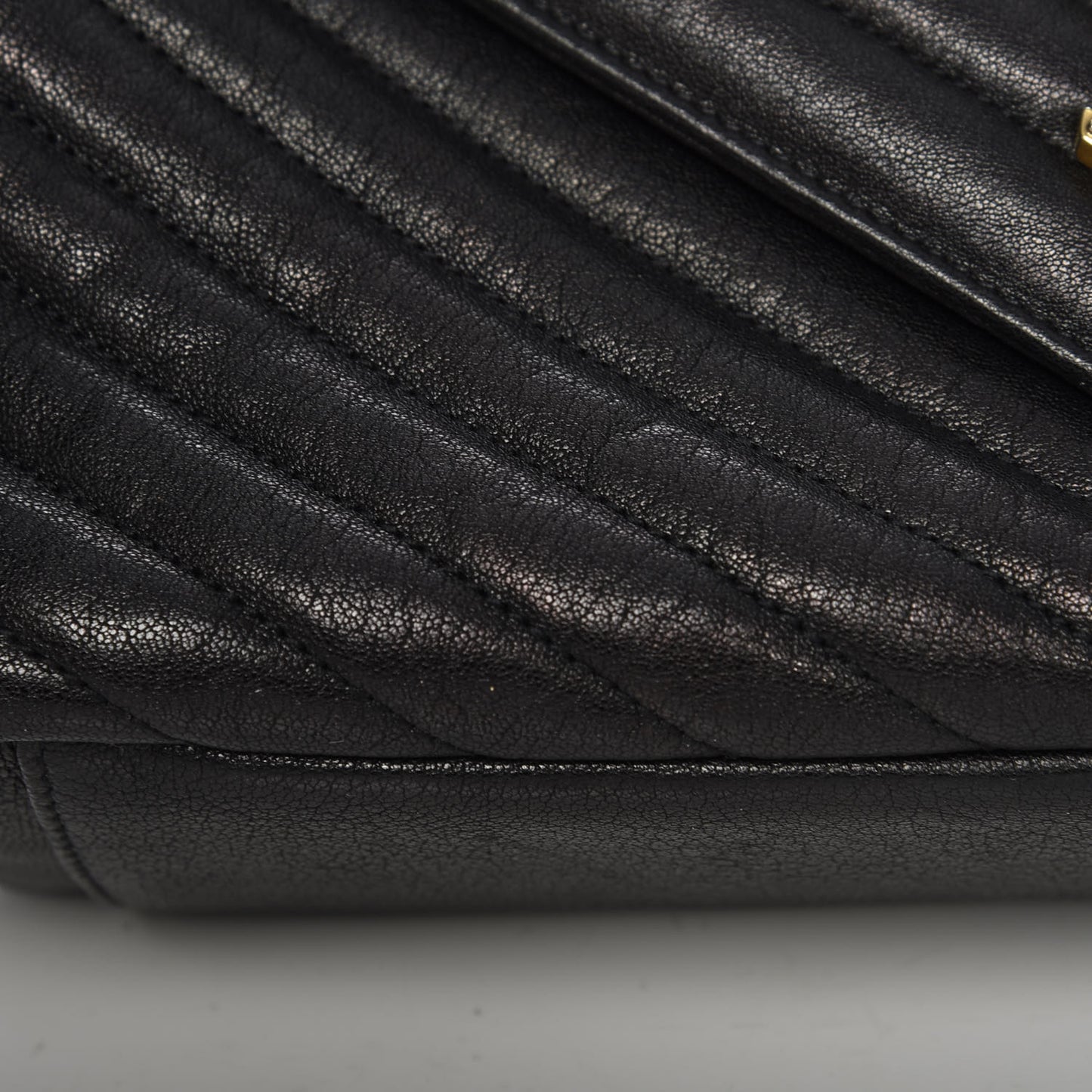 Sheepskin Matelasse Chevron Monogram Large College Satchel Black