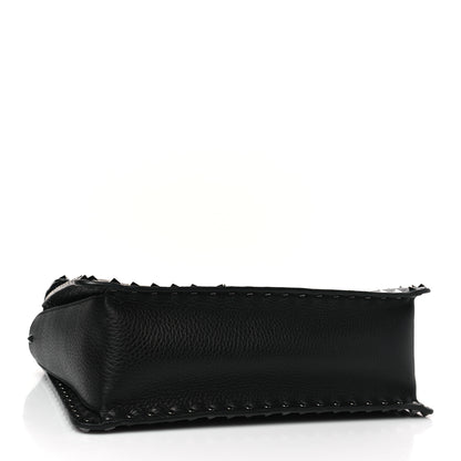 Valentino Garavani Grained Calfskin Rockstud Top Handle Flap Shoulder Bag Black 4 of 8