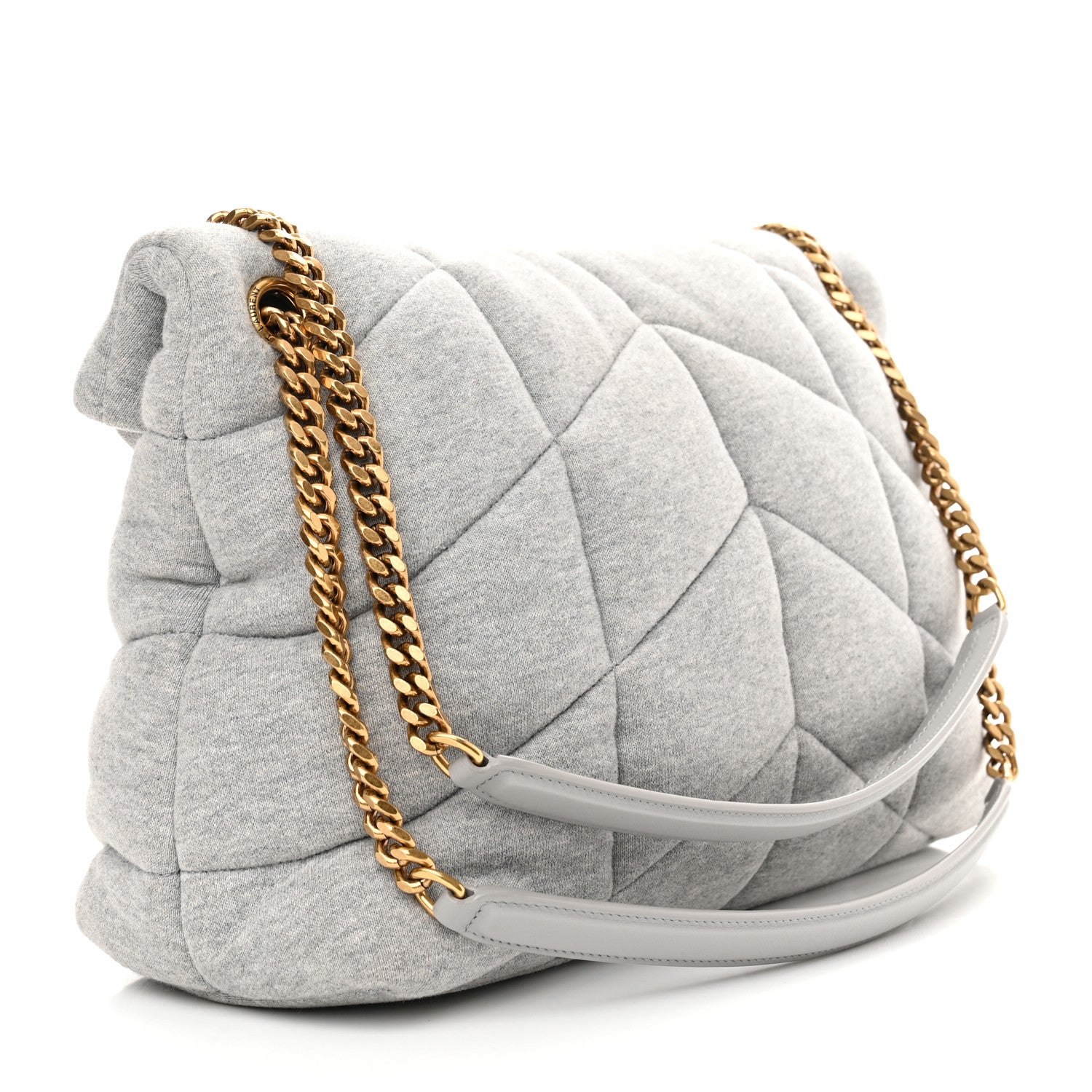 Saint Laurent Jersey Quilted Medium Loulou Puffer Monogram Chain Satchel Grey Cloud 3 of 10