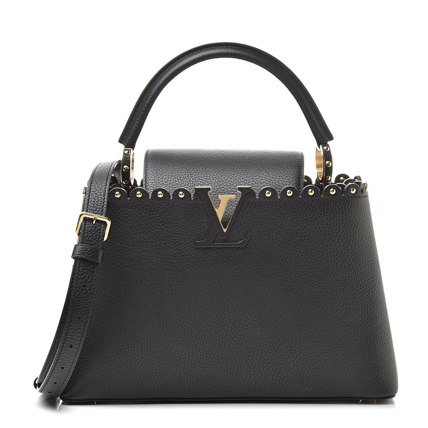 Louis Vuitton Taurillon Studded Capucines PM Black 1 of 9