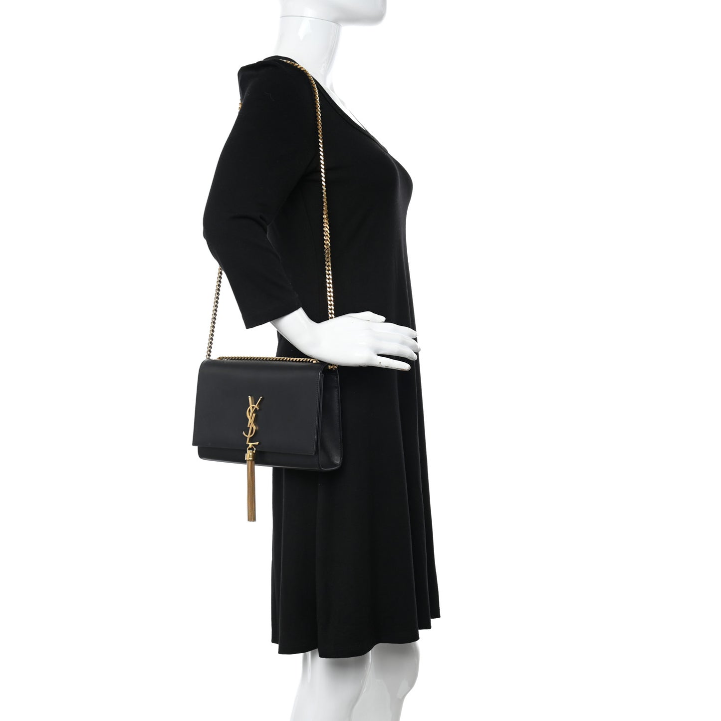 Smooth Calfskin Medium Classic Monogram Kate Tassel Satchel Black