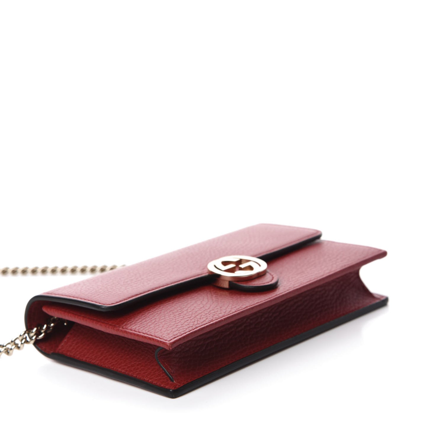 Dollar Calfskin Interlocking G Chain Wallet Red