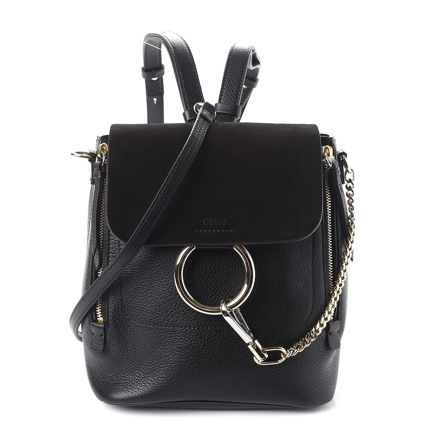 Suede Calfskin Small Faye Backpack Black