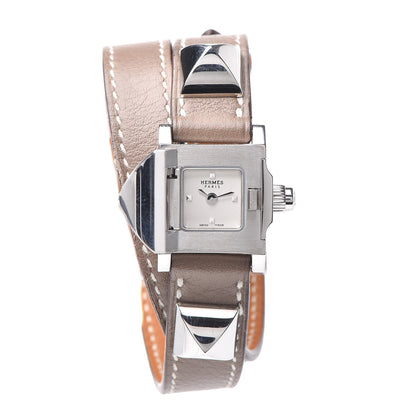 Hermes Stainless Steel Swift 16mm Medor Double Tour Quartz Watch Etoupe 1 of 9