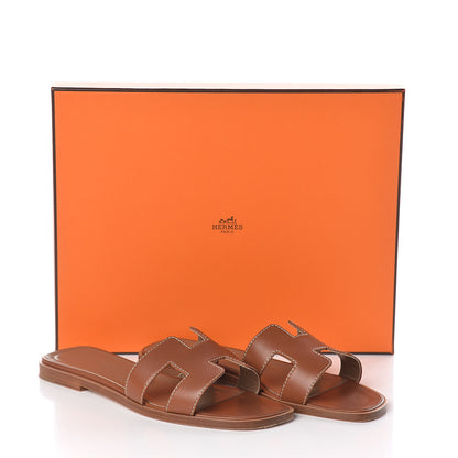 Hermes Box Calfskin Oran Sandals 35 Gold 8 of 8
