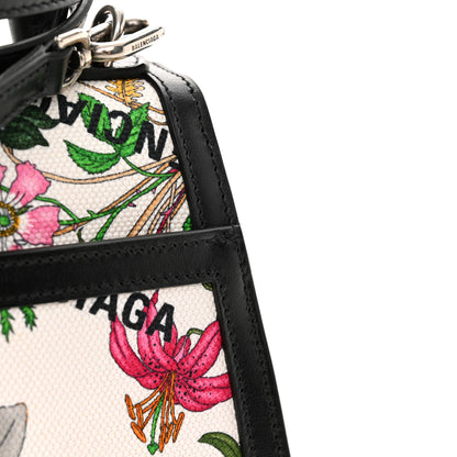 Balenciaga X GUCCI Canvas Boarded Plutone Calfskin Flora Logo Print Small Hourglass Top Handle Bag White Multicolor Black 11 of 11
