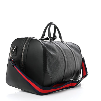 Gucci Soft GG Supreme Monogram Appia Calfskin Web Large Carry On Duffle Bag Black Grey 3 of 14