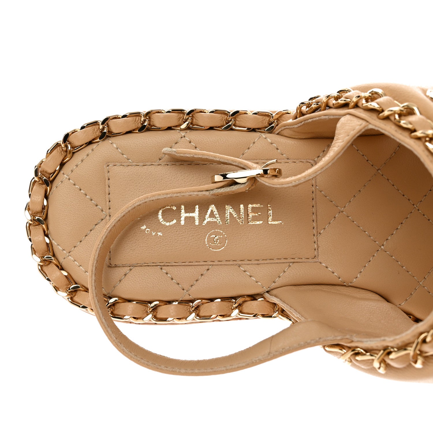 Chanel Lambskin Cork Chain Sandals 36 Beige 6 of 12