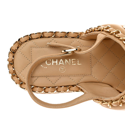 Chanel Lambskin Cork Chain Sandals 36 Beige 6 of 12