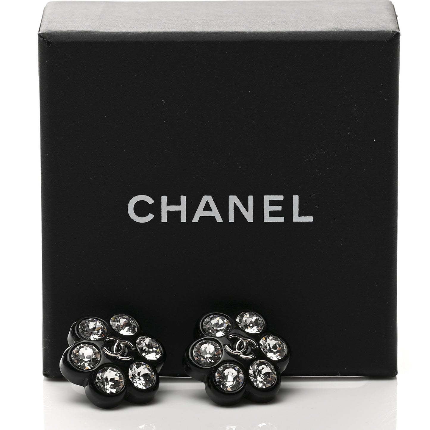 Resin Crystal CC Flower Earrings Black