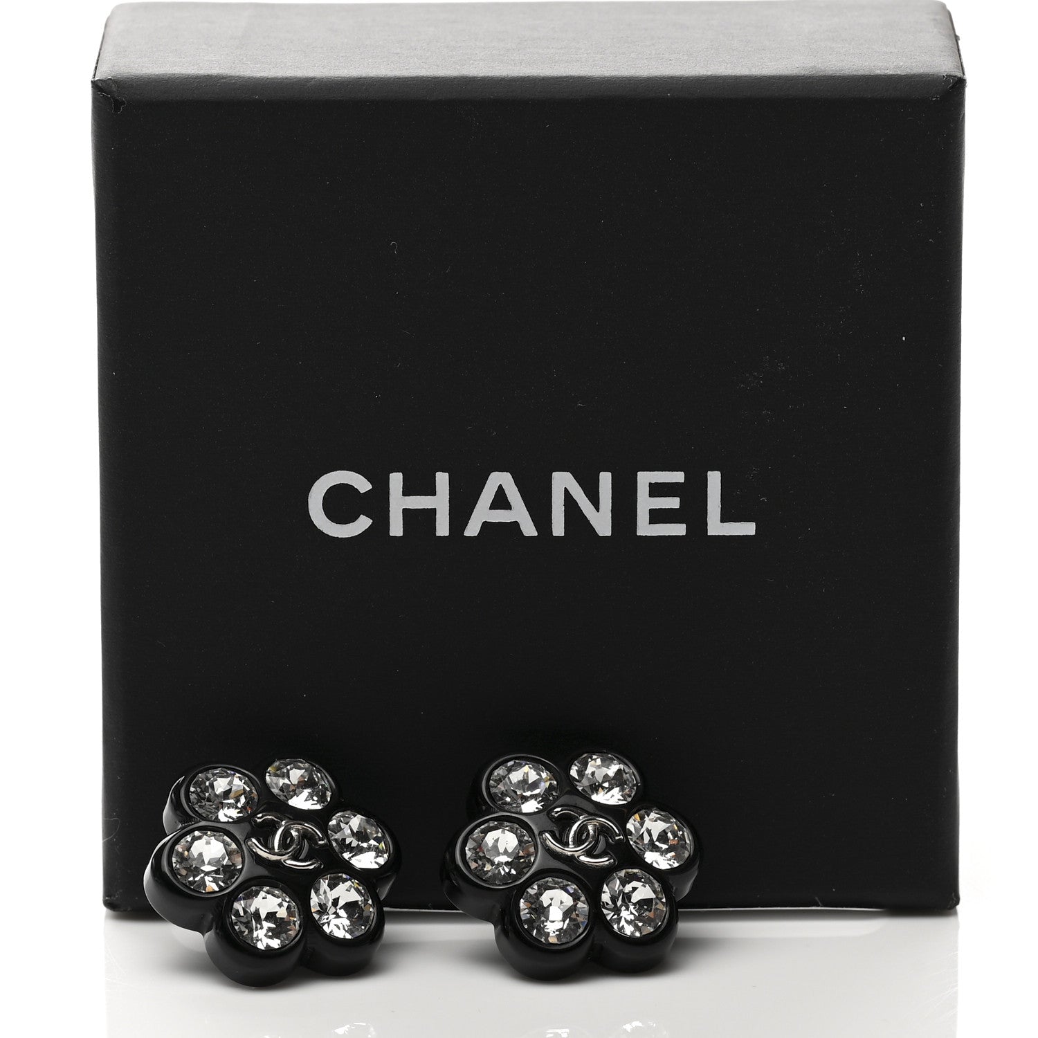 Chanel Resin Crystal CC Flower Earrings Black 5 of 5
