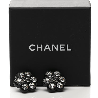 Chanel Resin Crystal CC Flower Earrings Black 5 of 5