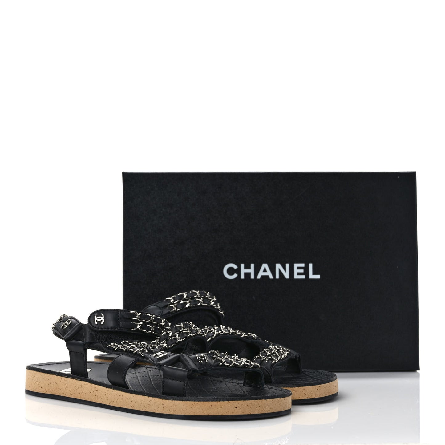 Lambskin Chain Sandals 40 Black