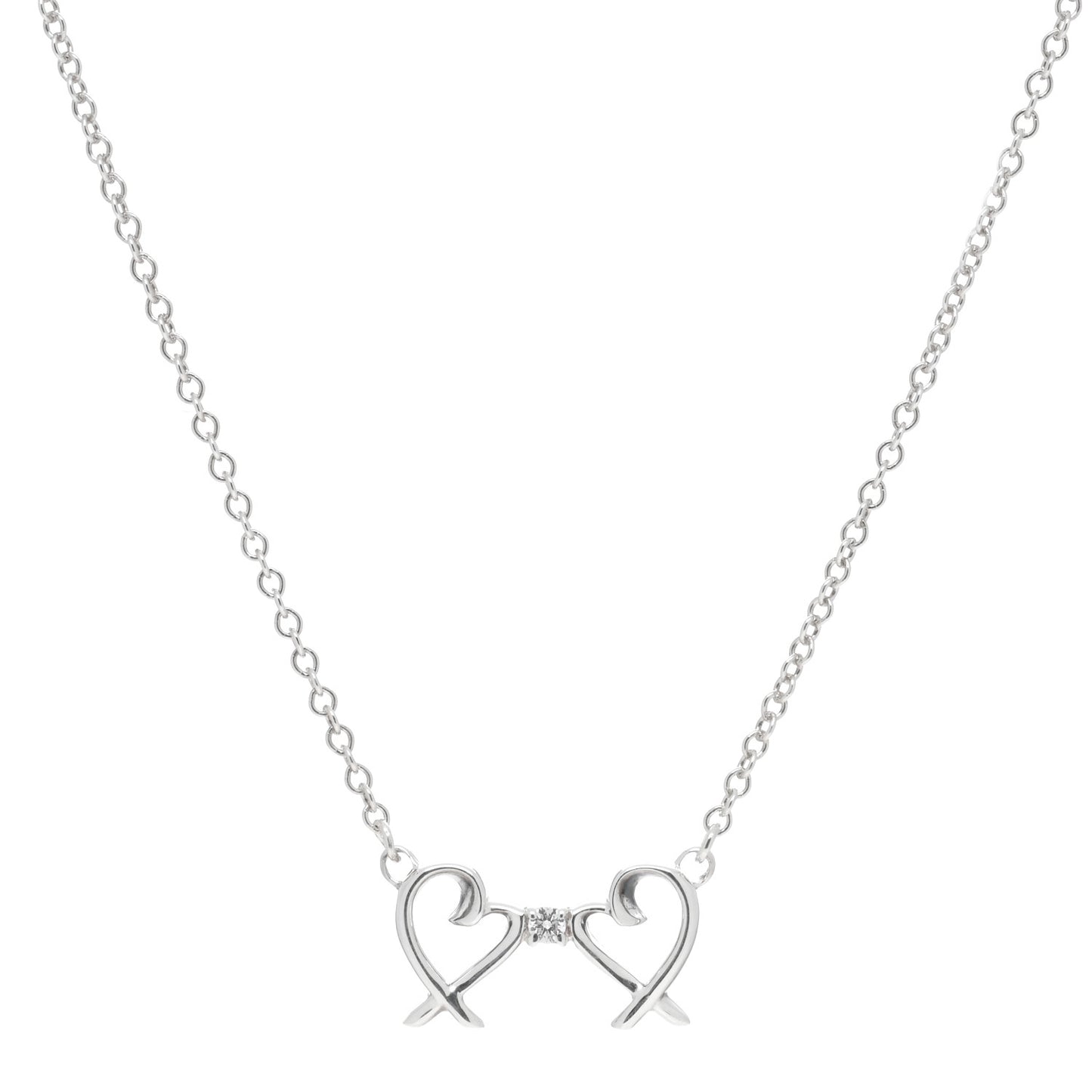 Sterling Silver Diamond Paloma Picasso Double Loving Heart Necklace